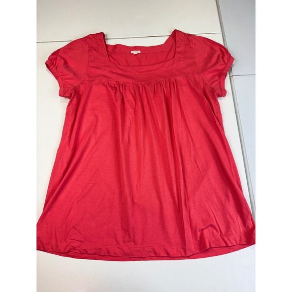 J Crew Coral Square Neck Short Sleeve Blouse Top Basic Casual Everyday M - Picture 2 of 9